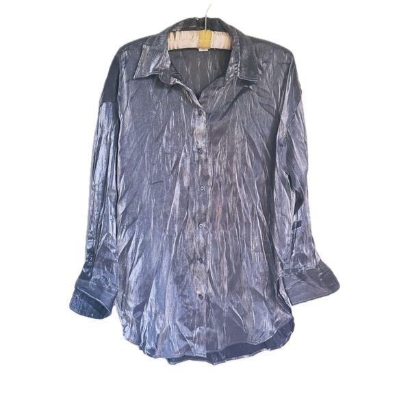 H&M Silver Metallic Button-Up Blouse Small NYE - Picture 3 of 12
